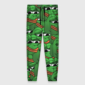 Женские брюки 3D с принтом Pepe The Frog в Екатеринбурге, полиэстер 100% | прямой крой, два кармана без застежек по бокам, с мягкой трикотажной резинкой на поясе и по низу штанин. В поясе для дополнительного комфорта — широкие завязки | Тематика изображения на принте: frog | meme | memes | pepe | pepe the frog | грустная жабка | лягушка | лягушонок пепе | мем | мемы