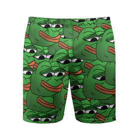 Мужские шорты спортивные с принтом Pepe The Frog в Екатеринбурге,  |  | Тематика изображения на принте: frog | meme | memes | pepe | pepe the frog | грустная жабка | лягушка | лягушонок пепе | мем | мемы