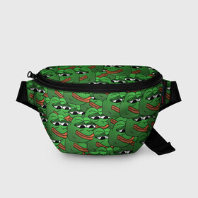 Поясная сумка 3D с принтом Pepe The Frog в Екатеринбурге, 100% полиэстер | плотная ткань, ремень с регулируемой длиной, внутри несколько карманов для мелочей, основное отделение и карман с обратной стороны сумки застегиваются на молнию | frog | meme | memes | pepe | pepe the frog | грустная жабка | лягушка | лягушонок пепе | мем | мемы
