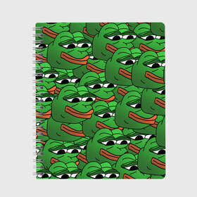 Тетрадь с принтом Pepe The Frog в Екатеринбурге, 100% бумага | 48 листов, плотность листов — 60 г/м2, плотность картонной обложки — 250 г/м2. Листы скреплены сбоку удобной пружинной спиралью. Уголки страниц и обложки скругленные. Цвет линий — светло-серый
 | frog | meme | memes | pepe | pepe the frog | грустная жабка | лягушка | лягушонок пепе | мем | мемы