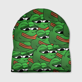 Шапка 3D с принтом Pepe The Frog в Екатеринбурге, 100% полиэстер | универсальный размер, печать по всей поверхности изделия | Тематика изображения на принте: frog | meme | memes | pepe | pepe the frog | грустная жабка | лягушка | лягушонок пепе | мем | мемы