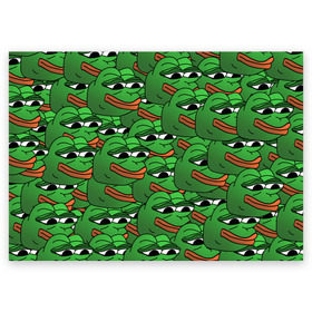 Поздравительная открытка с принтом Pepe The Frog в Екатеринбурге, 100% бумага | плотность бумаги 280 г/м2, матовая, на обратной стороне линовка и место для марки
 | frog | meme | memes | pepe | pepe the frog | грустная жабка | лягушка | лягушонок пепе | мем | мемы