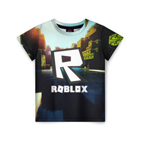 Детская футболка 3D с принтом ROBLOX в Екатеринбурге, 100% гипоаллергенный полиэфир | прямой крой, круглый вырез горловины, длина до линии бедер, чуть спущенное плечо, ткань немного тянется | game | gamer | logo | roblox | игры | логотип | роблокс