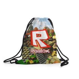 Рюкзак-мешок 3D с принтом ROBLOX в Екатеринбурге, 100% полиэстер | плотность ткани — 200 г/м2, размер — 35 х 45 см; лямки — толстые шнурки, застежка на шнуровке, без карманов и подкладки | game | gamer | logo | roblox | игры | логотип | роблокс