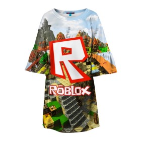 Детское платье 3D с принтом ROBLOX в Екатеринбурге, 100% полиэстер | прямой силуэт, чуть расширенный к низу. Круглая горловина, на рукавах — воланы | game | gamer | logo | roblox | игры | логотип | роблокс