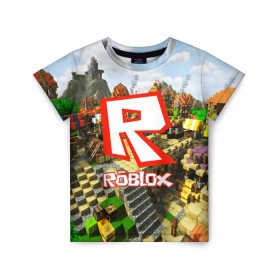 Детская футболка 3D с принтом ROBLOX в Екатеринбурге, 100% гипоаллергенный полиэфир | прямой крой, круглый вырез горловины, длина до линии бедер, чуть спущенное плечо, ткань немного тянется | game | gamer | logo | roblox | игры | логотип | роблокс