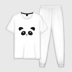 Мужская пижама хлопок с принтом Грустная пандочка в Екатеринбурге, 100% хлопок | брюки и футболка прямого кроя, без карманов, на брюках мягкая резинка на поясе и по низу штанин
 | грустный | милый | мишка | мордочка | панда