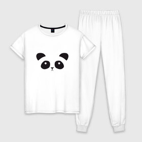 Женская пижама хлопок с принтом Грустная пандочка в Екатеринбурге, 100% хлопок | брюки и футболка прямого кроя, без карманов, на брюках мягкая резинка на поясе и по низу штанин | грустный | милый | мишка | мордочка | панда