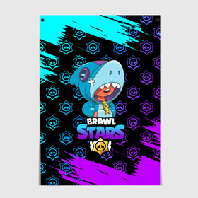 Постер с принтом Brawl stars leon shark. в Екатеринбурге, 100% бумага
 | бумага, плотность 150 мг. Матовая, но за счет высокого коэффициента гладкости имеет небольшой блеск и дает на свету блики, но в отличии от глянцевой бумаги не покрыта лаком | bea | bib | brawl stars | crow | el brown | leon | max | nita | sally leon | shark | акула | биа | биби | бравл старс | ворон | игра | леон | макс | нита | оборотень | салли леон | сэлли леон | шарк | эл браун