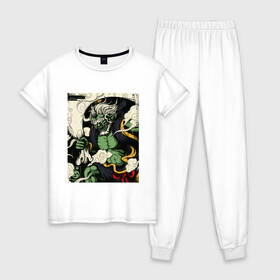 Женская пижама хлопок с принтом God of wind в Екатеринбурге, 100% хлопок | брюки и футболка прямого кроя, без карманов, на брюках мягкая резинка на поясе и по низу штанин | art | demon | god | japan | monster | shinto | арт | бог | демон | иллюстрация | монстр | япония | японский