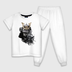 Детская пижама хлопок с принтом Самурайский шлем, Самурай арт в Екатеринбурге, 100% хлопок |  брюки и футболка прямого кроя, без карманов, на брюках мягкая резинка на поясе и по низу штанин
 | Тематика изображения на принте: 