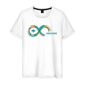 Мужская футболка хлопок с принтом Arduino в Екатеринбурге, 100% хлопок | прямой крой, круглый вырез горловины, длина до линии бедер, слегка спущенное плечо. | Тематика изображения на принте: arduino | board | code | ide | ардуино | код | коды | плата | платы | программирование