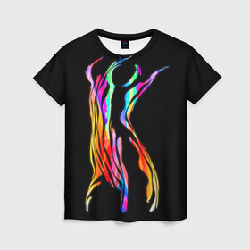 Женская футболка 3D с принтом Девушка и волны  в Екатеринбурге, 100% полиэфир ( синтетическое хлопкоподобное полотно) | прямой крой, круглый вырез горловины, длина до линии бедер | 23 | 8 | абстракция | вечеринка | волны | девушка | зебра | мальчишник | необычный | обнаженная | подарок | полосатая | полоски | полосы | прикольный | радуга | свет | светящийся | силуэт | стиль | сувенир