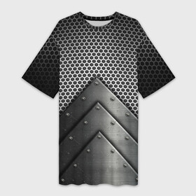 Платье-футболка 3D с принтом Броня металлическая в Екатеринбурге,  |  | абстракция | броня | геометрия | железо | кольчуга | конус | круги | линии | металл | полосы | сетка | сталь | текстура | треугольник