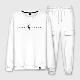 Мужской костюм хлопок с принтом Ralph Lauren в Екатеринбурге, 100% хлопок | на свитшоте круглая горловина, мягкая резинка по низу. Брюки заужены к низу, на них два вида карманов: два “обычных” по бокам и два объемных, с клапанами, расположенные ниже линии бедра. Брюки с мягкой трикотажной резинкой на поясе и по низу штанин. В поясе для дополнительного комфорта — широкие завязки | Тематика изображения на принте: ralph lauren | богато | бренд | всадник | дорого | крикет | лаурен | лошадь | минимализм | поло | премиум | ральф | ральфлаурен | свитшот | тренд | футболка