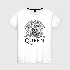 Женская футболка хлопок с принтом QUEEN в Екатеринбурге, 100% хлопок | прямой крой, круглый вырез горловины, длина до линии бедер, слегка спущенное плечо | queen | rock | брайан мэи | группа queen | группа квин | джон дикон | квин | королева | король | роджер тейлор | рок | фредди меркьюри