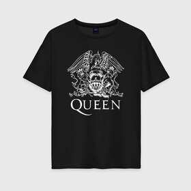 Женская футболка хлопок Oversize с принтом QUEEN в Екатеринбурге, 100% хлопок | свободный крой, круглый ворот, спущенный рукав, длина до линии бедер
 | queen | rock | брайан мэи | группа queen | группа квин | джон дикон | квин | королева | король | роджер тейлор | рок | фредди меркьюри