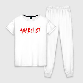 Женская пижама хлопок с принтом Анархист в Екатеринбурге, 100% хлопок | брюки и футболка прямого кроя, без карманов, на брюках мягкая резинка на поясе и по низу штанин | anarchism | anarchist | anarchy | music | punk | revolution | rock | system | анархизм | анархист | анархия | гражданская | летов | музыка | оборона | панк | революция | рок
