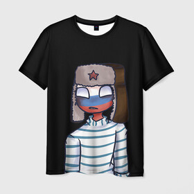 Мужская футболка 3D с принтом CountryHumans - Россия в Екатеринбурге, 100% полиэфир | прямой крой, круглый вырез горловины, длина до линии бедер | 23 | army | country | countryhumans | humans | memes | patriot | russia | армия | звезда | красная | мем | патриот | россия | страна | тельняшка | флаг | человечек | шапка