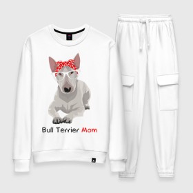 Женский костюм хлопок с принтом Bull terrier Mom в Екатеринбурге, 100% хлопок | на свитшоте круглая горловина, мягкая резинка по низу. Брюки заужены к низу, на них два вида карманов: два 