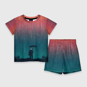 Детский костюм с шортами 3D с принтом Космический Дождь в Екатеринбурге,  |  | night | rain | space | star | stars | астронавт | дождь | звезды | картинки | космический | космонавт | космос | ночь | прикольная | прикольные | темнота