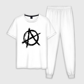 Мужская пижама хлопок с принтом АНАРХИЯ в Екатеринбурге, 100% хлопок | брюки и футболка прямого кроя, без карманов, на брюках мягкая резинка на поясе и по низу штанин
 | anarchy | riot | rock | анархия | бунт | знаки | музыка | панки | рок | символ