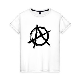 Женская футболка хлопок с принтом АНАРХИЯ в Екатеринбурге, 100% хлопок | прямой крой, круглый вырез горловины, длина до линии бедер, слегка спущенное плечо | anarchy | riot | rock | анархия | бунт | знаки | музыка | панки | рок | символ