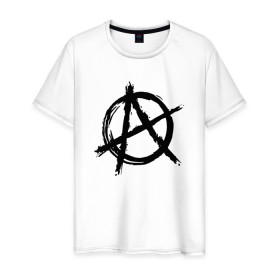 Мужская футболка хлопок с принтом АНАРХИЯ в Екатеринбурге, 100% хлопок | прямой крой, круглый вырез горловины, длина до линии бедер, слегка спущенное плечо. | anarchy | riot | rock | анархия | бунт | знаки | музыка | панки | рок | символ
