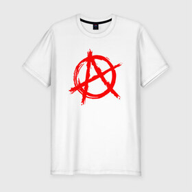 Мужская футболка хлопок Slim с принтом АНАРХИЯ в Екатеринбурге, 92% хлопок, 8% лайкра | приталенный силуэт, круглый вырез ворота, длина до линии бедра, короткий рукав | anarchy | riot | rock | анархия | бунт | знаки | музыка | панки | рок | символ