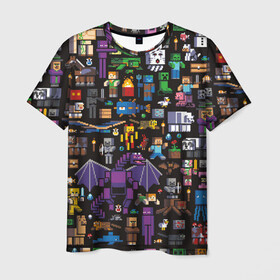 Мужская футболка 3D с принтом MINECRAFT | МАЙНКРАФТ (Z) в Екатеринбурге, 100% полиэфир | прямой крой, круглый вырез горловины, длина до линии бедер | block | creeper | cube | minecraft | pixel | блок | геометрия | крафт | крипер | кубики | майнкрафт | пиксели