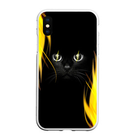 Чехол для iPhone XS Max матовый с принтом Грозовой кошак в Екатеринбурге, Силикон | Область печати: задняя сторона чехла, без боковых панелей | глаза | грозовой | кот | кошак | молнии | пламя | разряды | черный