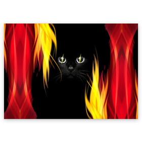 Поздравительная открытка с принтом Грозовой кошак в Екатеринбурге, 100% бумага | плотность бумаги 280 г/м2, матовая, на обратной стороне линовка и место для марки
 | глаза | грозовой | кот | кошак | молнии | пламя | разряды | черный
