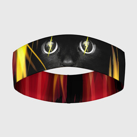 Повязка на голову 3D с принтом Грозовой кошак в Екатеринбурге,  |  | глаза | грозовой | кот | кошак | молнии | пламя | разряды | черный