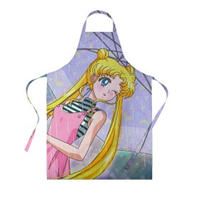 Фартук 3D с принтом Sailor Moon в Екатеринбурге, 100% полиэстер | общий размер — 65 х 85 см, ширина нагрудника — 26 см, горловина — 53 см, длина завязок — 54 см, общий обхват в поясе — 173 см. Принт на завязках и на горловине наносится с двух сторон, на основной части фартука — только с внешней стороны | Тематика изображения на принте: baby | bunny | girl | like | pink | sailormoon | usagi | вода капли | воин | волосы | глаза | девушка | дождь | зайчик | зонтик | котик | кролик | лето | луна | малышка | матроска | небо | облака | природа | радуга | розовый