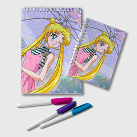 Блокнот с принтом Sailor Moon в Екатеринбурге, 100% бумага | 48 листов, плотность листов — 60 г/м2, плотность картонной обложки — 250 г/м2. Листы скреплены удобной пружинной спиралью. Цвет линий — светло-серый
 | Тематика изображения на принте: baby | bunny | girl | like | pink | sailormoon | usagi | вода капли | воин | волосы | глаза | девушка | дождь | зайчик | зонтик | котик | кролик | лето | луна | малышка | матроска | небо | облака | природа | радуга | розовый