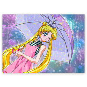 Поздравительная открытка с принтом Sailor Moon в Екатеринбурге, 100% бумага | плотность бумаги 280 г/м2, матовая, на обратной стороне линовка и место для марки
 | Тематика изображения на принте: baby | bunny | girl | like | pink | sailormoon | usagi | вода капли | воин | волосы | глаза | девушка | дождь | зайчик | зонтик | котик | кролик | лето | луна | малышка | матроска | небо | облака | природа | радуга | розовый