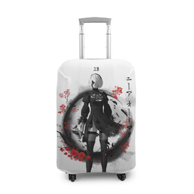 Чехол для чемодана 3D с принтом 2B Ink Sakura dawn в Екатеринбурге, 86% полиэфир, 14% спандекс | двустороннее нанесение принта, прорези для ручек и колес | 2a | 2b | 9s | andoird | ink | japanese | kanji | nier automata | nuar | sakura | yohra | андроид | кандзи | нуар | сакура | чернила | япония