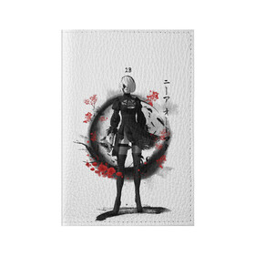 Обложка для паспорта матовая кожа с принтом 2B Ink Sakura dawn в Екатеринбурге, натуральная матовая кожа | размер 19,3 х 13,7 см; прозрачные пластиковые крепления | Тематика изображения на принте: 2a | 2b | 9s | andoird | ink | japanese | kanji | nier automata | nuar | sakura | yohra | андроид | кандзи | нуар | сакура | чернила | япония