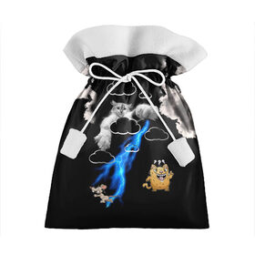Подарочный 3D мешок с принтом Грозовой, кошак (кара) в Екатеринбурге, 100% полиэстер | Размер: 29*39 см | Тематика изображения на принте: глаза | грозовой | зубы | кот | кошак | красный | молнии | пламя | разряды | черный