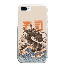 Чехол для iPhone 7Plus/8 Plus матовый с принтом Sushi dragon в Екатеринбурге, Силикон | Область печати: задняя сторона чехла, без боковых панелей | волны | дракон | суши | суши дракон | японские волны | японский дракон