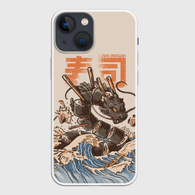 Чехол для iPhone 13 mini с принтом Sushi dragon в Екатеринбурге,  |  | волны | дракон | суши | суши дракон | японские волны | японский дракон