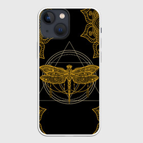 Чехол для iPhone 13 mini с принтом Golden dragonfly в Екатеринбурге,  |  | Тематика изображения на принте: dragonfly | golden dragonfly | стрекоза