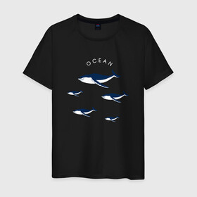 Мужская футболка хлопок с принтом Ocean в Екатеринбурге, 100% хлопок | прямой крой, круглый вырез горловины, длина до линии бедер, слегка спущенное плечо. | Тематика изображения на принте: касатки | киты | киты в океане | морские звери | океан