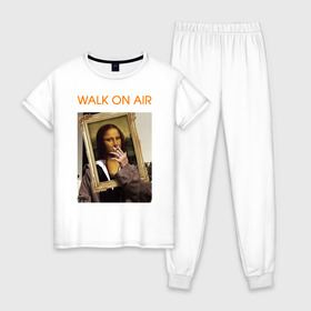 Женская пижама хлопок с принтом Walk on Air в Екатеринбурге, 100% хлопок | брюки и футболка прямого кроя, без карманов, на брюках мягкая резинка на поясе и по низу штанин | искусство | картина | моно лиза | современное искусство