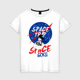 Женская футболка хлопок с принтом Space trip в Екатеринбурге, 100% хлопок | прямой крой, круглый вырез горловины, длина до линии бедер, слегка спущенное плечо | аниме | космическая | космос | наса | путешествие в космос