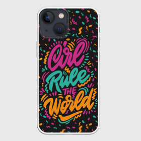 Чехол для iPhone 13 mini с принтом Girl rule the world в Екатеринбурге,  |  | 8 марта | fem | feminism | feminist | девочки | девушки | женщины | феминизм | феминист | фемистка