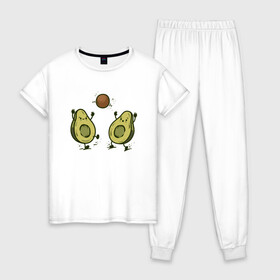 Женская пижама хлопок с принтом Авокадик в Екатеринбурге, 100% хлопок | брюки и футболка прямого кроя, без карманов, на брюках мягкая резинка на поясе и по низу штанин | avocado | vegan | vegetarian | авокадо | веган | вегетарианство