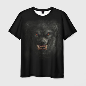 Мужская футболка 3D с принтом Вервольф в Екатеринбурге, 100% полиэфир | прямой крой, круглый вырез горловины, длина до линии бедер | вервольф | волк | волк оборотень | волк рычит | волк скалится | волчица | волчьи зубы | волчья голова | волчья пасть | голова волка | лютоволк | оборотень | оскал волка | трусы с волк | хищный оскал