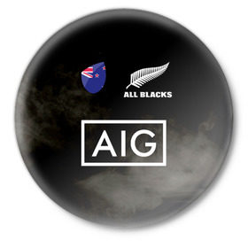 Значок с принтом ALL BLACKS в Екатеринбурге,  металл | круглая форма, металлическая застежка в виде булавки | all blacks | new zealandd | rugby | новая зеландия | олл блэкс | регби | хака