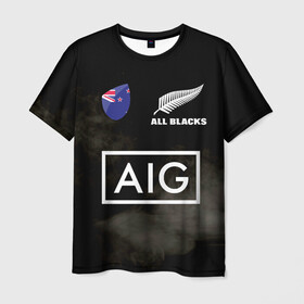 Мужская футболка 3D с принтом ALL BLACKS в Екатеринбурге, 100% полиэфир | прямой крой, круглый вырез горловины, длина до линии бедер | all blacks | new zealandd | rugby | новая зеландия | олл блэкс | регби | хака